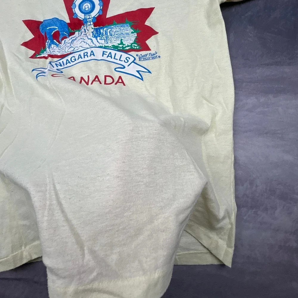 Vintage 80s Niagara Falls Canada Ringer T Shirt Cream Souvenir Mens M Graphic - Picture 5 of 6
